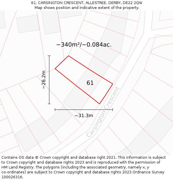 61, CARSINGTON CRESCENT, ALLESTREE, DERBY, DE22 2QW: Plot and title map
