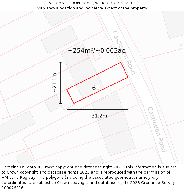 61, CASTLEDON ROAD, WICKFORD, SS12 0EF: Plot and title map