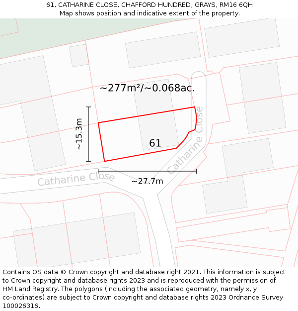 61, CATHARINE CLOSE, CHAFFORD HUNDRED, GRAYS, RM16 6QH: Plot and title map