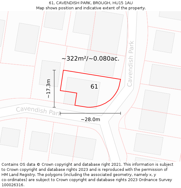 61, CAVENDISH PARK, BROUGH, HU15 1AU: Plot and title map