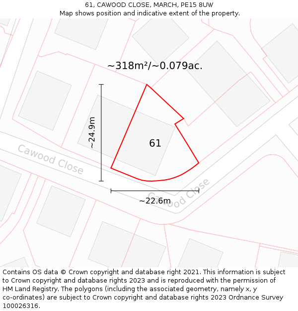 61, CAWOOD CLOSE, MARCH, PE15 8UW: Plot and title map