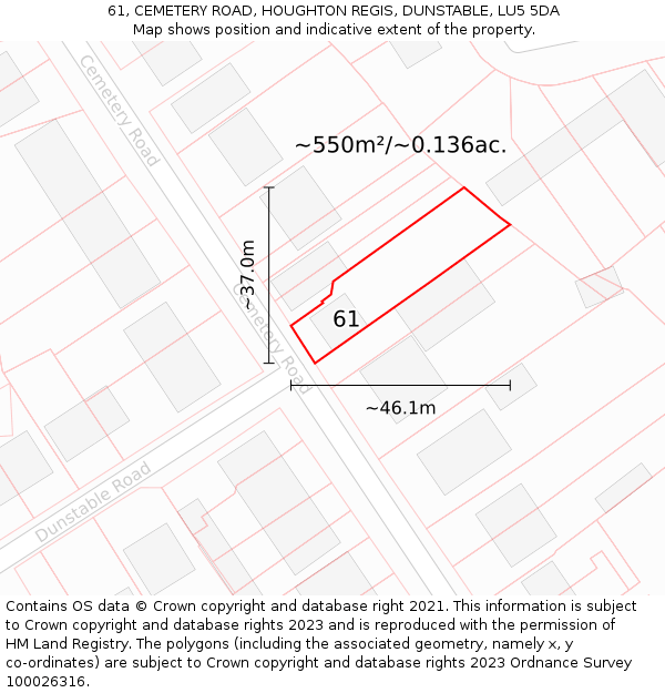 61, CEMETERY ROAD, HOUGHTON REGIS, DUNSTABLE, LU5 5DA: Plot and title map