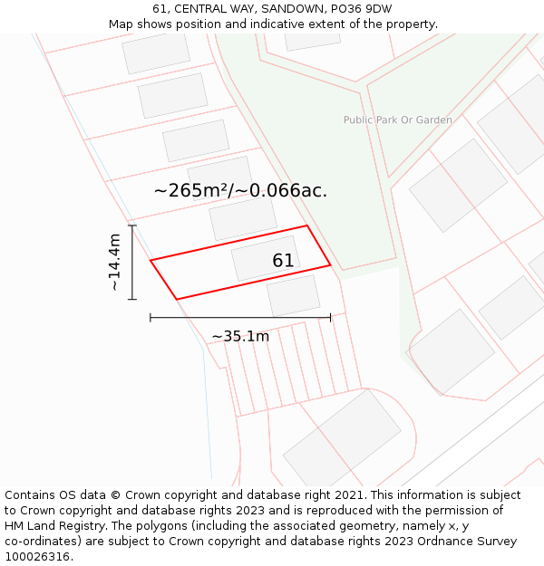 61, CENTRAL WAY, SANDOWN, PO36 9DW: Plot and title map