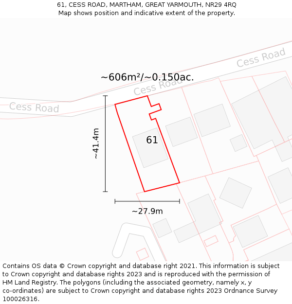 61, CESS ROAD, MARTHAM, GREAT YARMOUTH, NR29 4RQ: Plot and title map