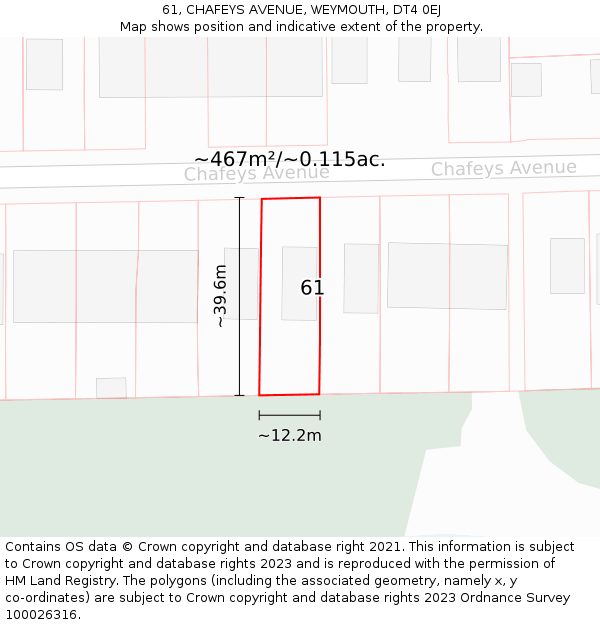 61, CHAFEYS AVENUE, WEYMOUTH, DT4 0EJ: Plot and title map