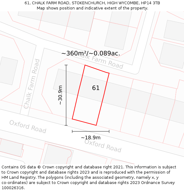 61, CHALK FARM ROAD, STOKENCHURCH, HIGH WYCOMBE, HP14 3TB: Plot and title map