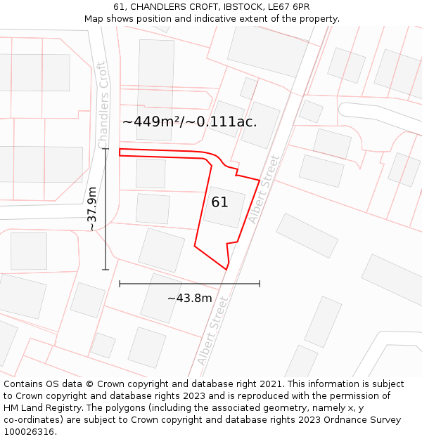 61, CHANDLERS CROFT, IBSTOCK, LE67 6PR: Plot and title map