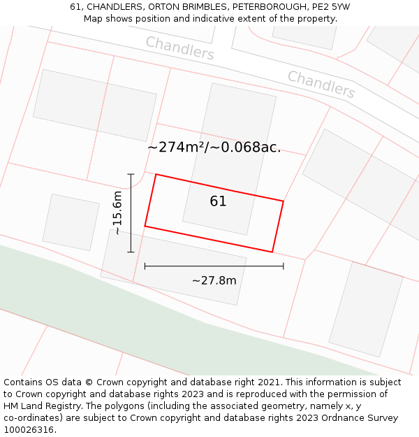 61, CHANDLERS, ORTON BRIMBLES, PETERBOROUGH, PE2 5YW: Plot and title map