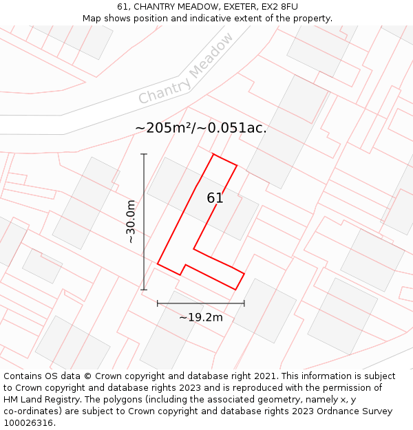 61, CHANTRY MEADOW, EXETER, EX2 8FU: Plot and title map