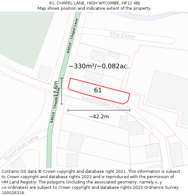 61, CHAPEL LANE, HIGH WYCOMBE, HP12 4BJ: Plot and title map