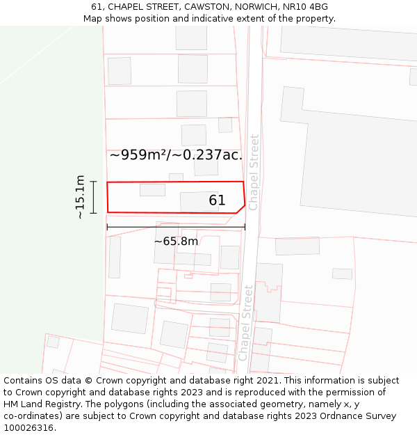 61, CHAPEL STREET, CAWSTON, NORWICH, NR10 4BG: Plot and title map