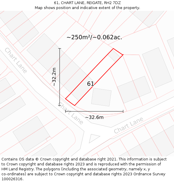 61, CHART LANE, REIGATE, RH2 7DZ: Plot and title map