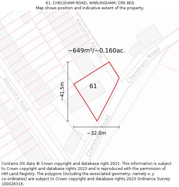 61, CHELSHAM ROAD, WARLINGHAM, CR6 9EQ: Plot and title map