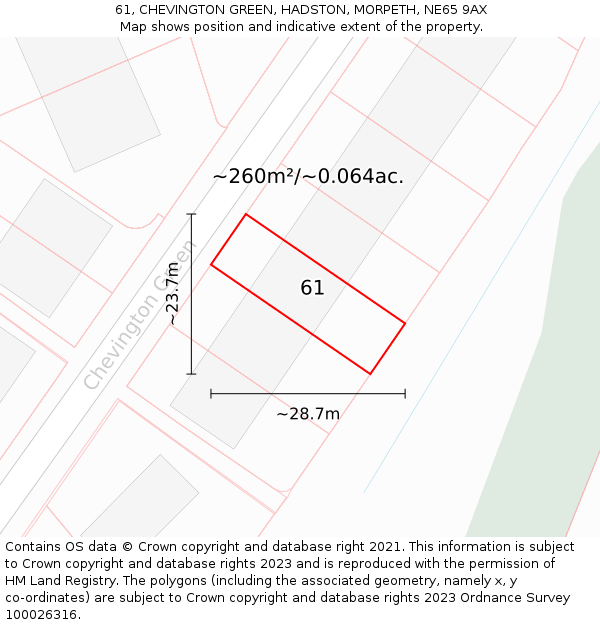 61, CHEVINGTON GREEN, HADSTON, MORPETH, NE65 9AX: Plot and title map