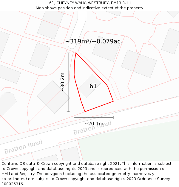 61, CHEYNEY WALK, WESTBURY, BA13 3UH: Plot and title map