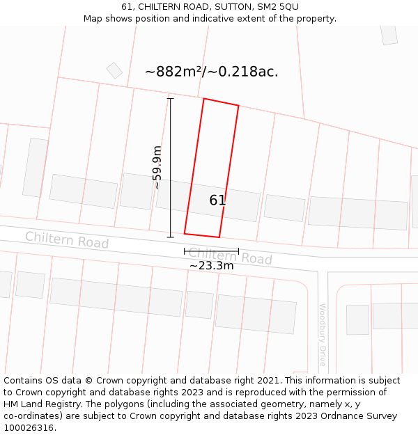 61, CHILTERN ROAD, SUTTON, SM2 5QU: Plot and title map