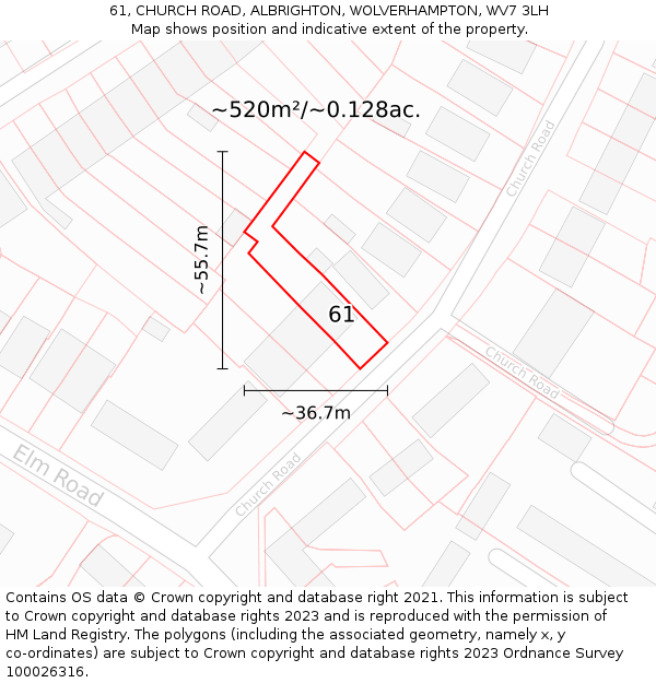 61, CHURCH ROAD, ALBRIGHTON, WOLVERHAMPTON, WV7 3LH: Plot and title map