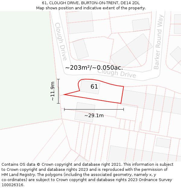 61, CLOUGH DRIVE, BURTON-ON-TRENT, DE14 2DL: Plot and title map