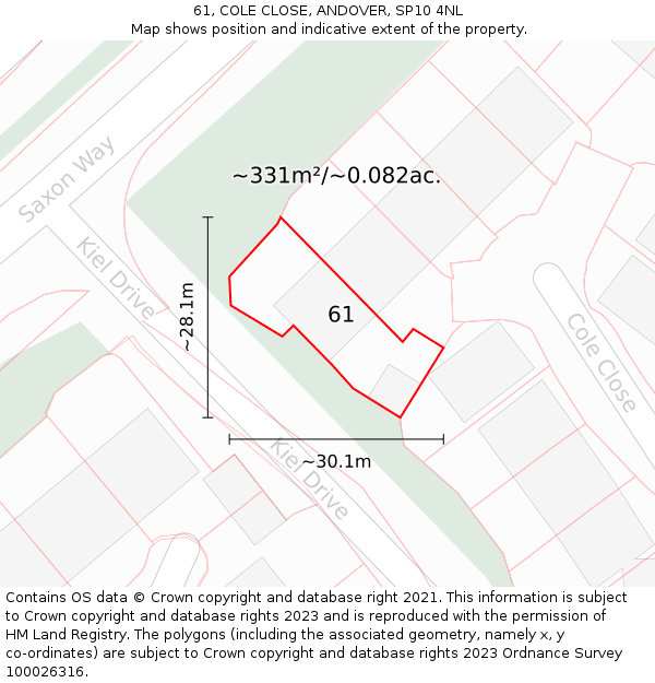 61, COLE CLOSE, ANDOVER, SP10 4NL: Plot and title map