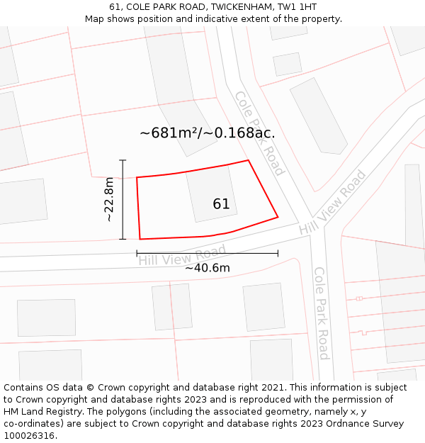 61, COLE PARK ROAD, TWICKENHAM, TW1 1HT: Plot and title map