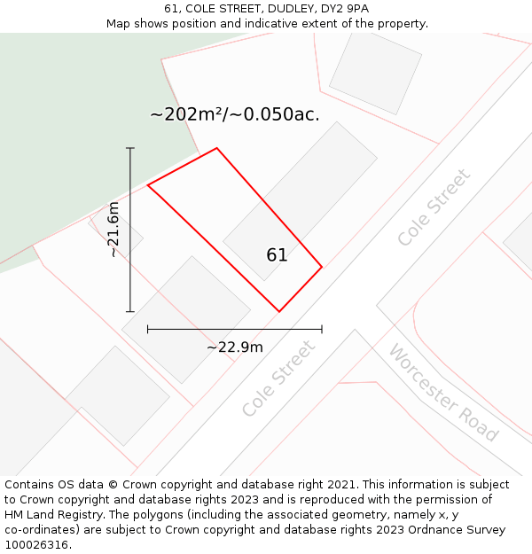 61, COLE STREET, DUDLEY, DY2 9PA: Plot and title map