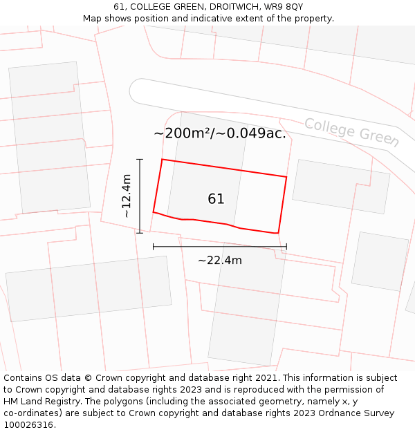 61, COLLEGE GREEN, DROITWICH, WR9 8QY: Plot and title map