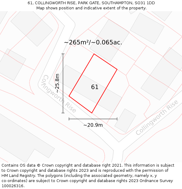 61, COLLINGWORTH RISE, PARK GATE, SOUTHAMPTON, SO31 1DD: Plot and title map