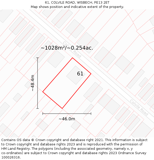 61, COLVILE ROAD, WISBECH, PE13 2ET: Plot and title map