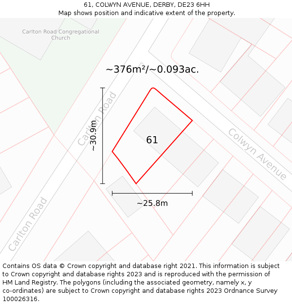 61, COLWYN AVENUE, DERBY, DE23 6HH: Plot and title map