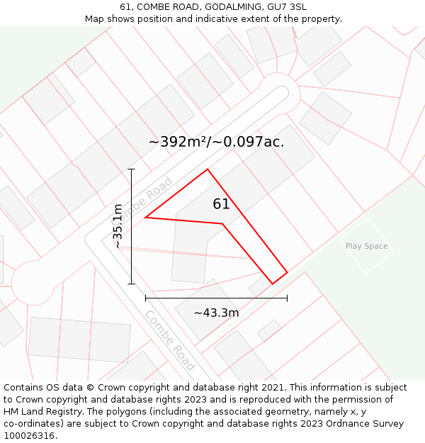 61, COMBE ROAD, GODALMING, GU7 3SL: Plot and title map