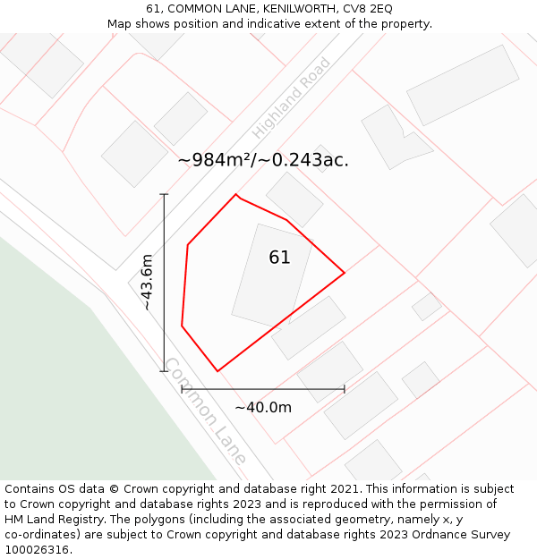 61, COMMON LANE, KENILWORTH, CV8 2EQ: Plot and title map