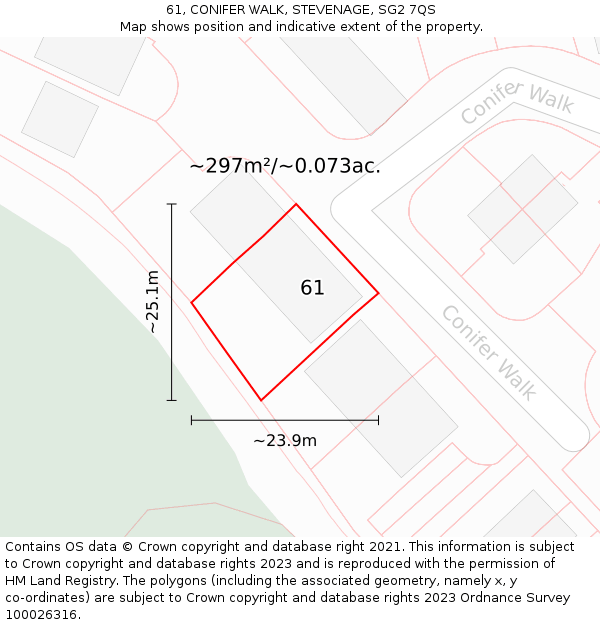 61, CONIFER WALK, STEVENAGE, SG2 7QS: Plot and title map