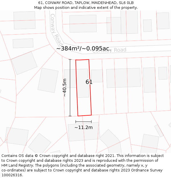 61, CONWAY ROAD, TAPLOW, MAIDENHEAD, SL6 0LB: Plot and title map