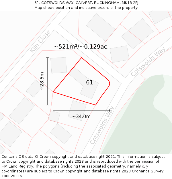 61, COTSWOLDS WAY, CALVERT, BUCKINGHAM, MK18 2FJ: Plot and title map