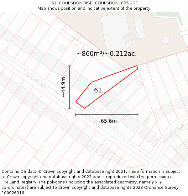 61, COULSDON RISE, COULSDON, CR5 2SF: Plot and title map