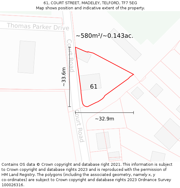61, COURT STREET, MADELEY, TELFORD, TF7 5EG: Plot and title map