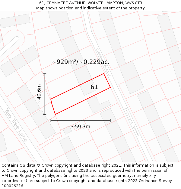 61, CRANMERE AVENUE, WOLVERHAMPTON, WV6 8TR: Plot and title map