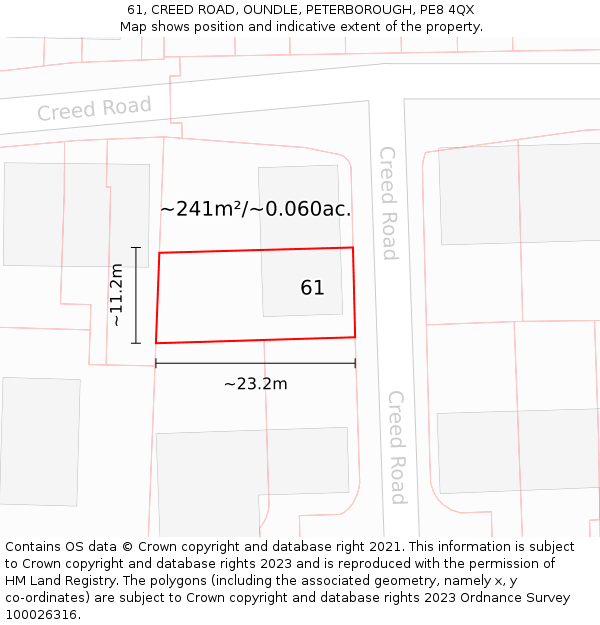 61, CREED ROAD, OUNDLE, PETERBOROUGH, PE8 4QX: Plot and title map