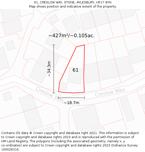 61, CRESLOW WAY, STONE, AYLESBURY, HP17 8YN: Plot and title map