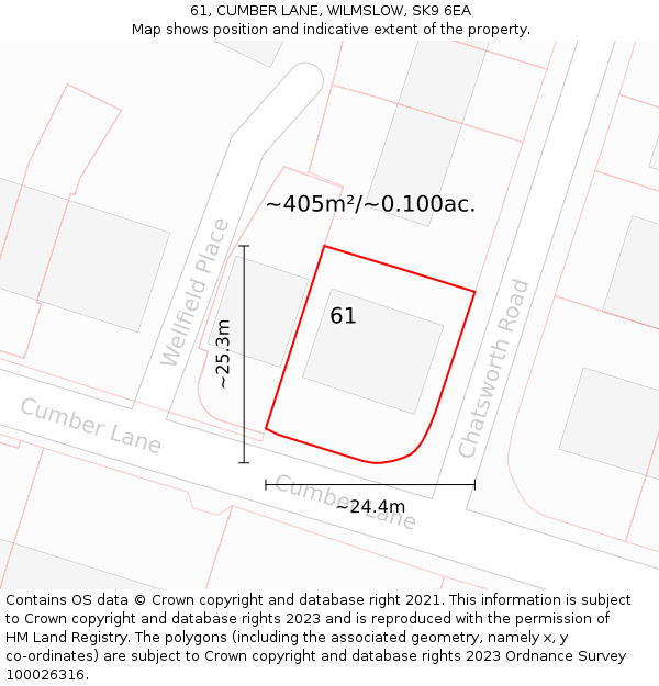 61, CUMBER LANE, WILMSLOW, SK9 6EA: Plot and title map