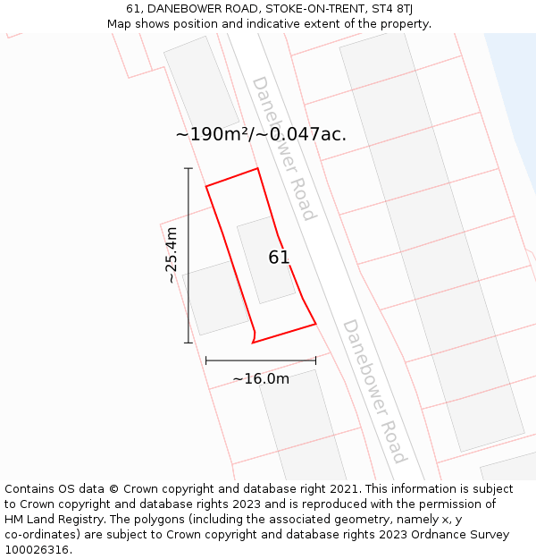 61, DANEBOWER ROAD, STOKE-ON-TRENT, ST4 8TJ: Plot and title map