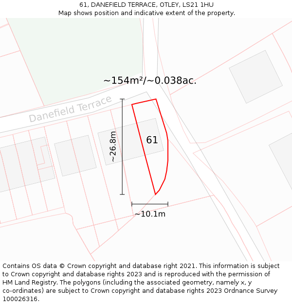 61, DANEFIELD TERRACE, OTLEY, LS21 1HU: Plot and title map