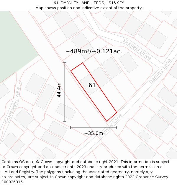 61, DARNLEY LANE, LEEDS, LS15 9EY: Plot and title map