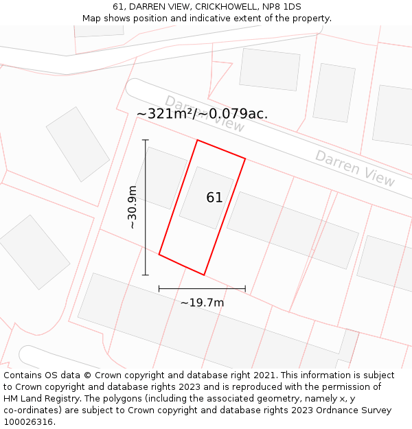 61, DARREN VIEW, CRICKHOWELL, NP8 1DS: Plot and title map