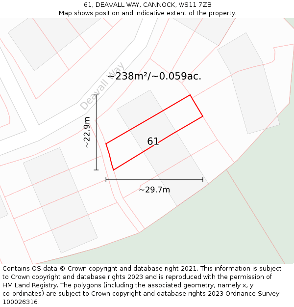 61, DEAVALL WAY, CANNOCK, WS11 7ZB: Plot and title map