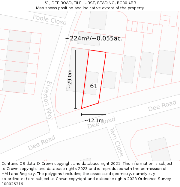 61, DEE ROAD, TILEHURST, READING, RG30 4BB: Plot and title map