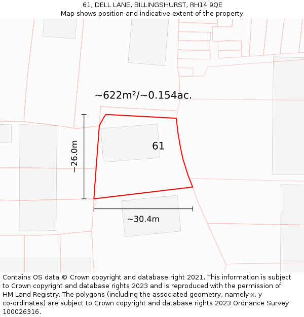 61, DELL LANE, BILLINGSHURST, RH14 9QE: Plot and title map