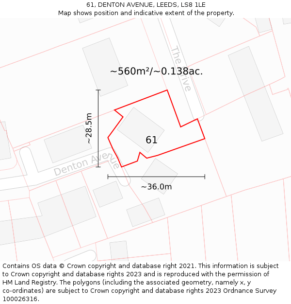 61, DENTON AVENUE, LEEDS, LS8 1LE: Plot and title map