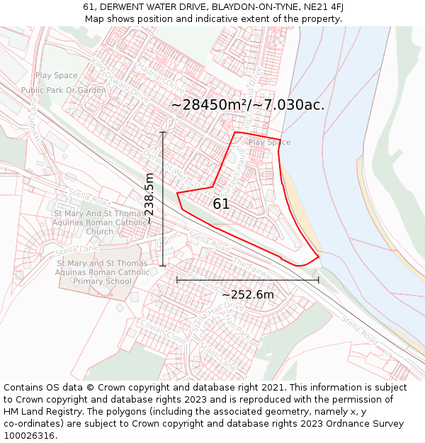 61, DERWENT WATER DRIVE, BLAYDON-ON-TYNE, NE21 4FJ: Plot and title map