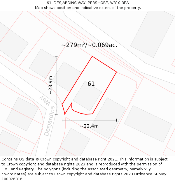 61, DESJARDINS WAY, PERSHORE, WR10 3EA: Plot and title map